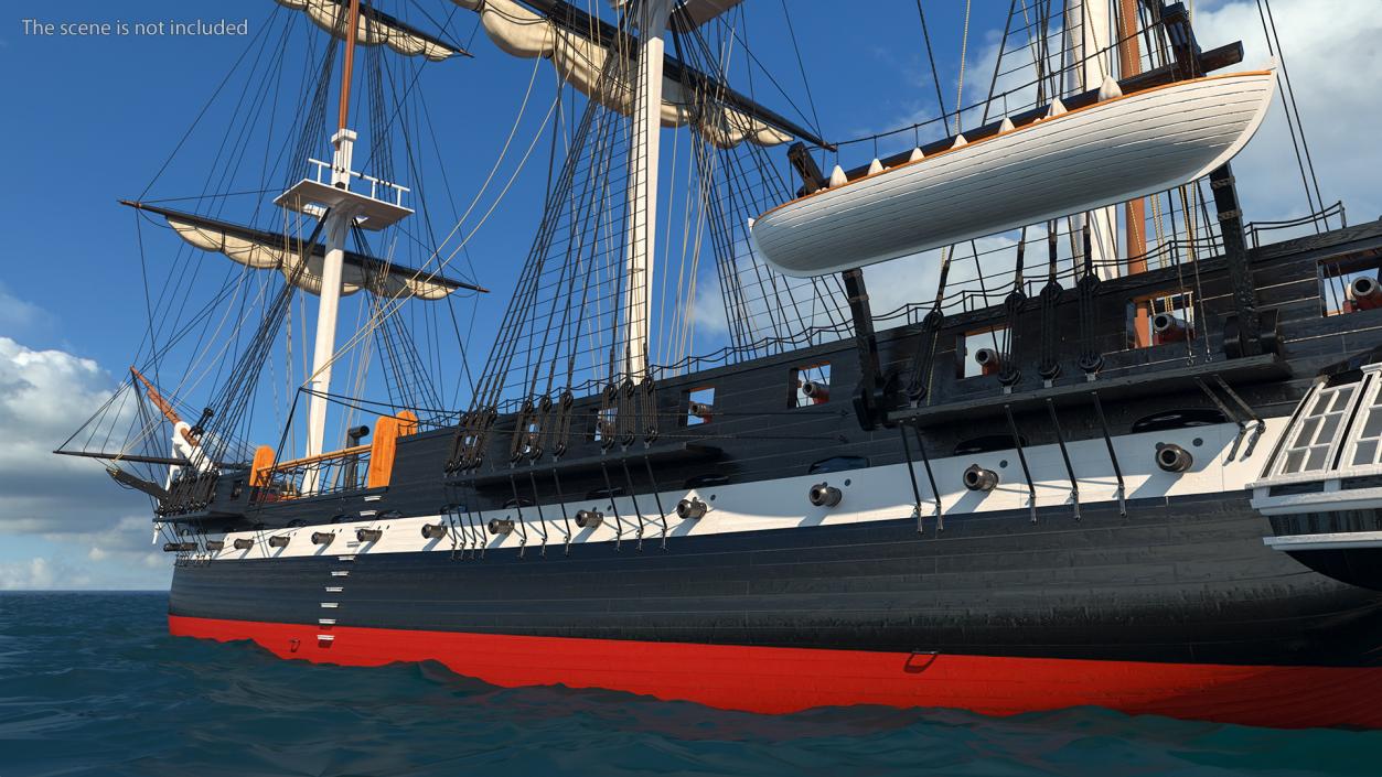 3D USS Constitution Heavy Frigate Retracted Sails