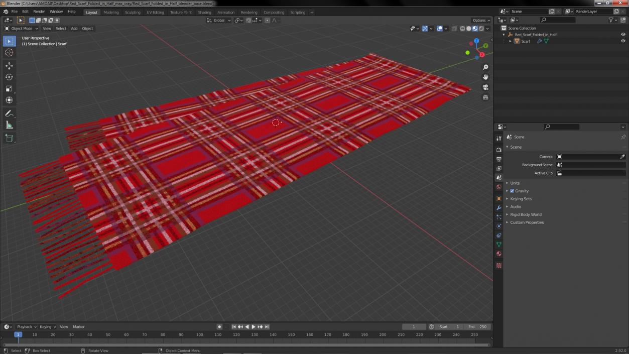 Red Scarf Folded in Half 3D model