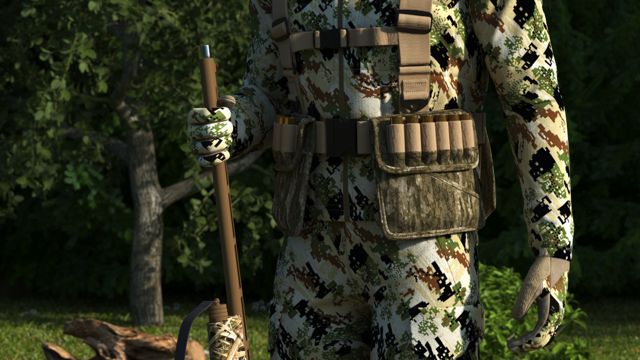 Standing Man On Duck Hunt in Forest Camo Fur 3D model