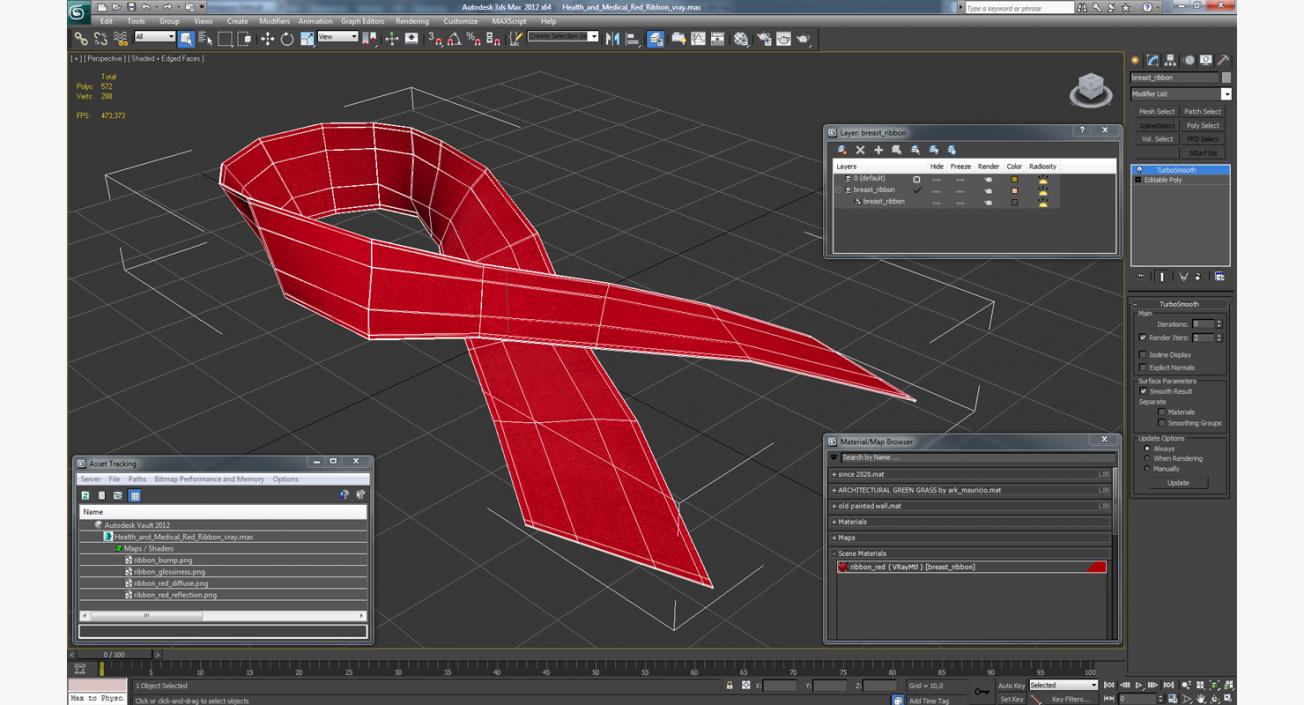 Health and Medical Red Ribbon 3D model