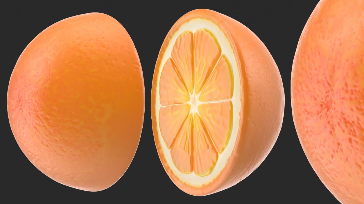 3D Half Fresh Orange Fruit Cartoon