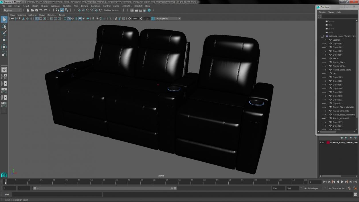 3D Valencia Home Theater Seating Row of 3 Loveseat Black model