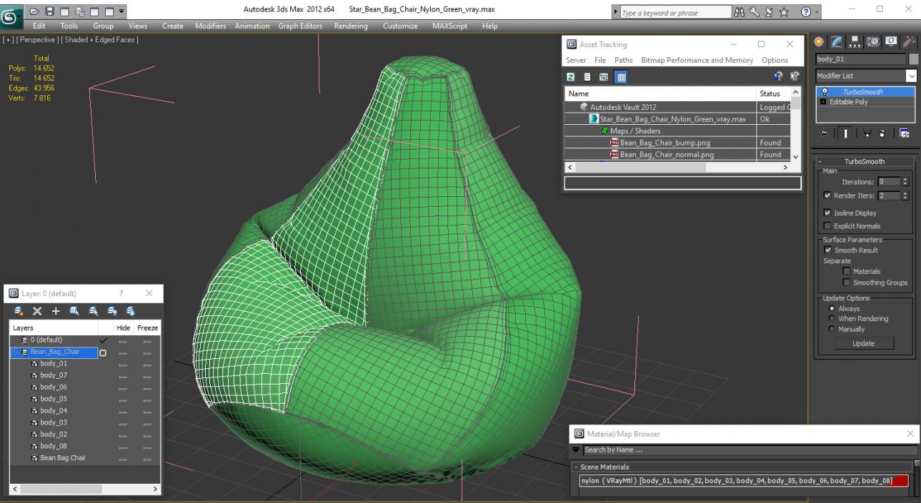 3D Star Bean Bag Chair Nylon Green