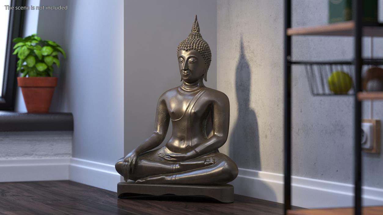 3D Antique Bronze Thai Buddha Statue model