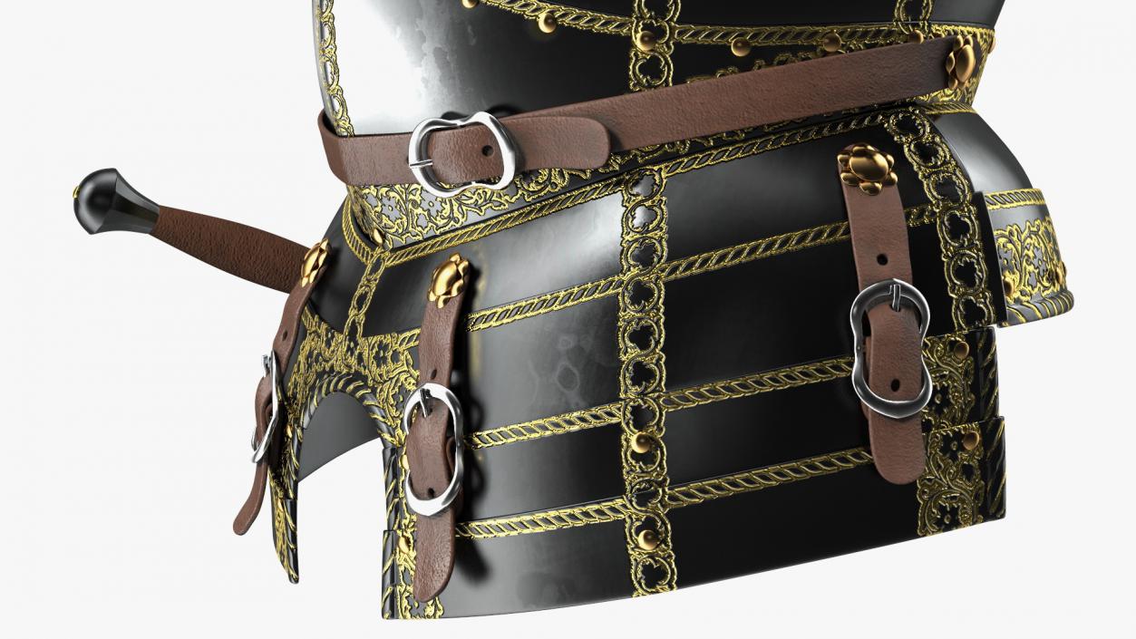 3D Medieval Knight Black Gold Chest Armor model