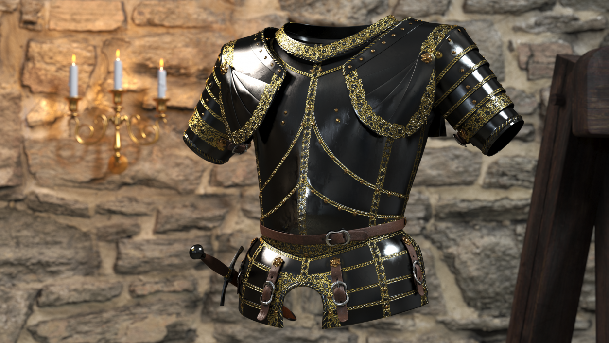3D Medieval Knight Black Gold Chest Armor model