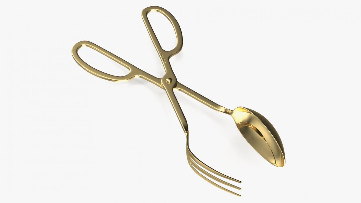 3D Scissor Serving Tongs with Fork and Spoon Gold