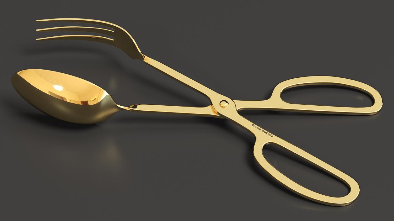 3D Scissor Serving Tongs with Fork and Spoon Gold
