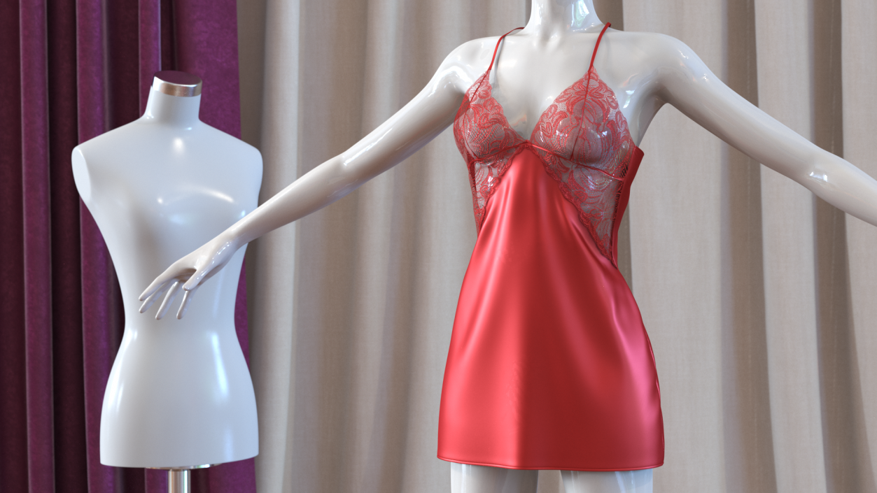 Lace Women Chemise Red 3D