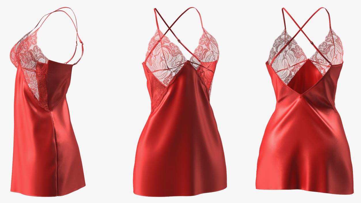 Lace Women Chemise Red 3D
