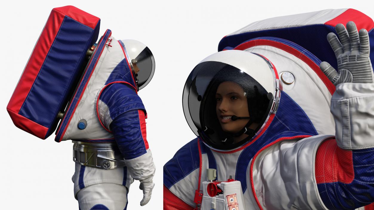 3D Female Astronaut Spacesuit NASA xEMU Greetings Pose