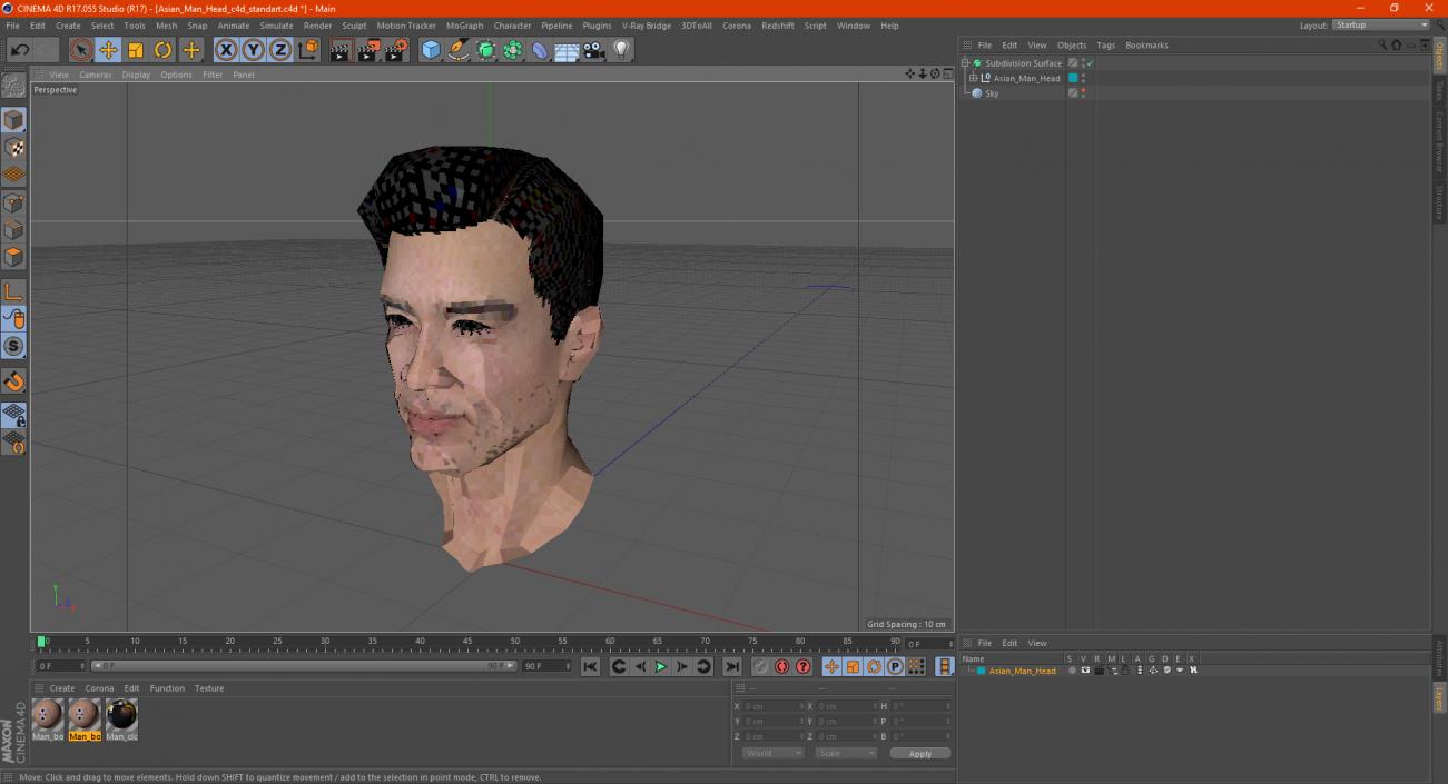Asian Man Head 3D model