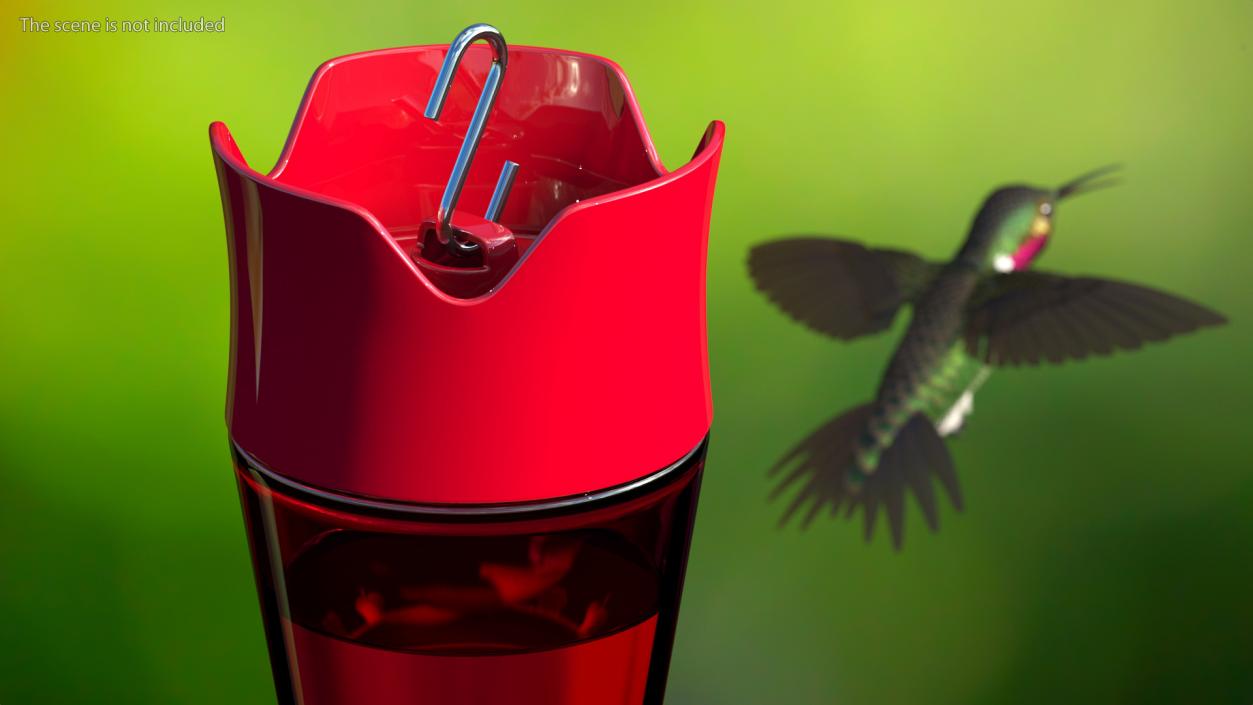 3D Hummingbird Feeder with Red Glass model