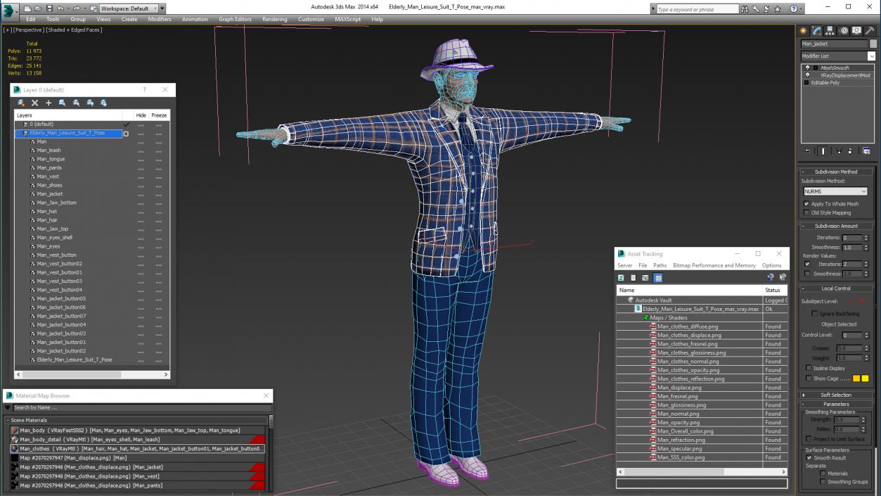 3D Elderly Man Leisure Suit T Pose