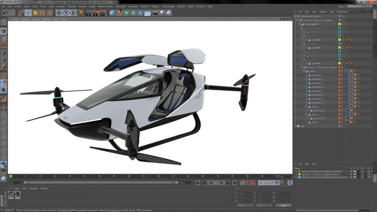 3D model Xpeng X2 Flying Car Rigged for Cinema 4D