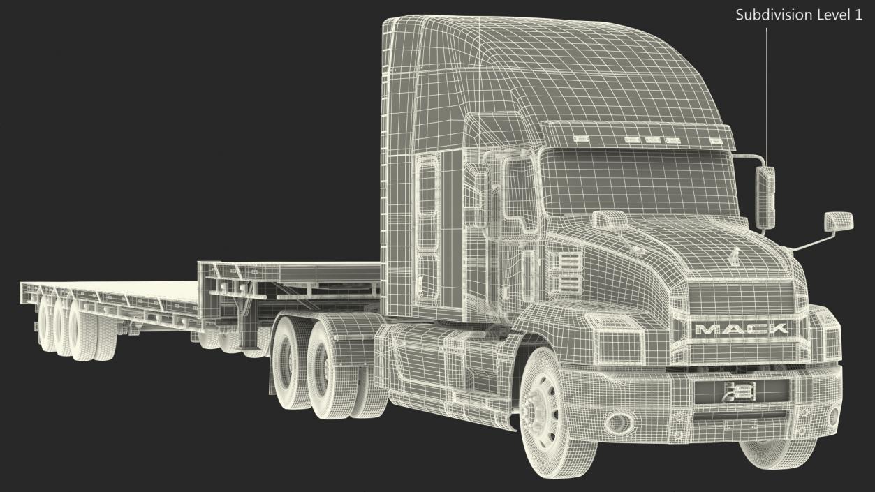 Mack Anthem Truck with Single Drop Tri Axle Extendable Trailer Rigged 3D model