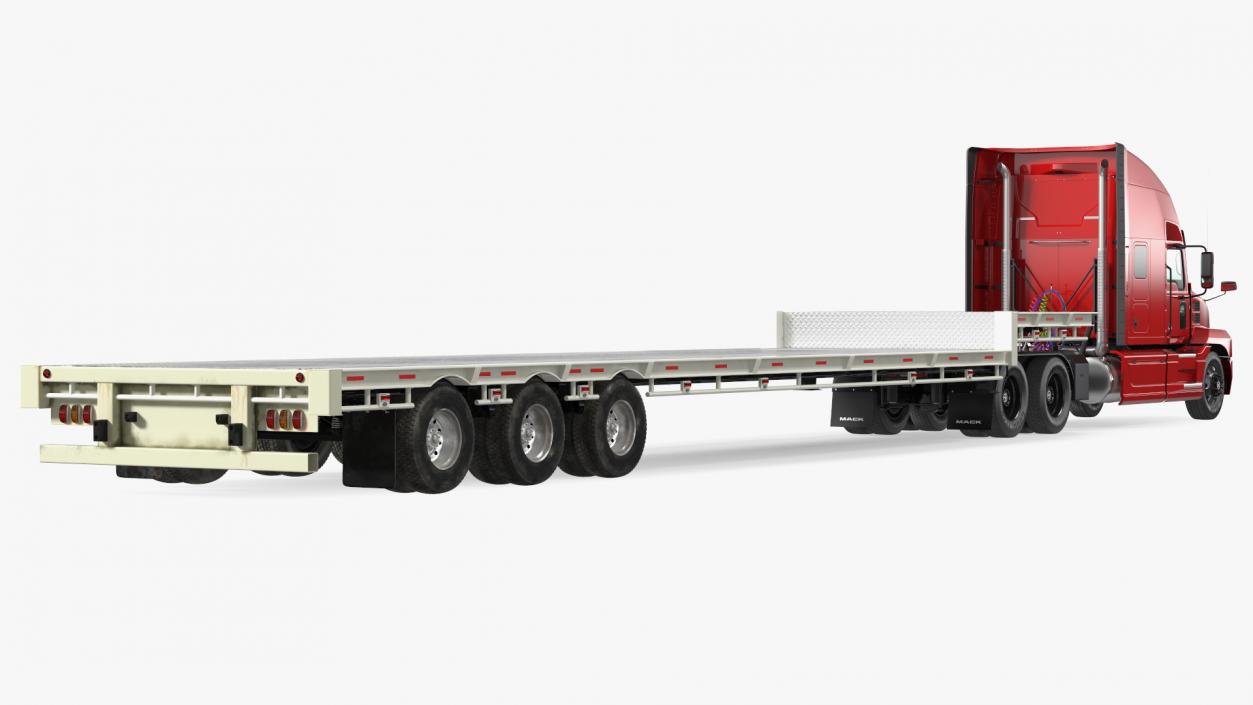 Mack Anthem Truck with Single Drop Tri Axle Extendable Trailer Rigged 3D model