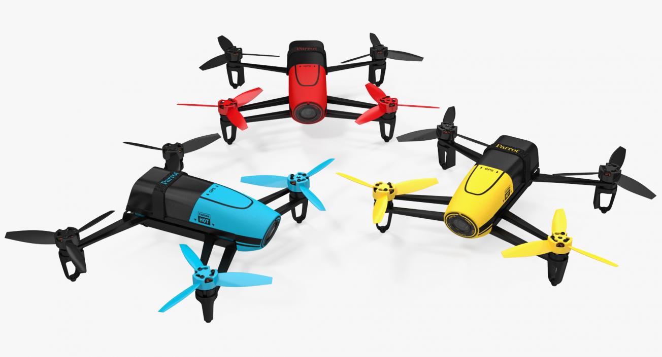 3D model Parrot Bebop Quadcopter Drone Set Rigged