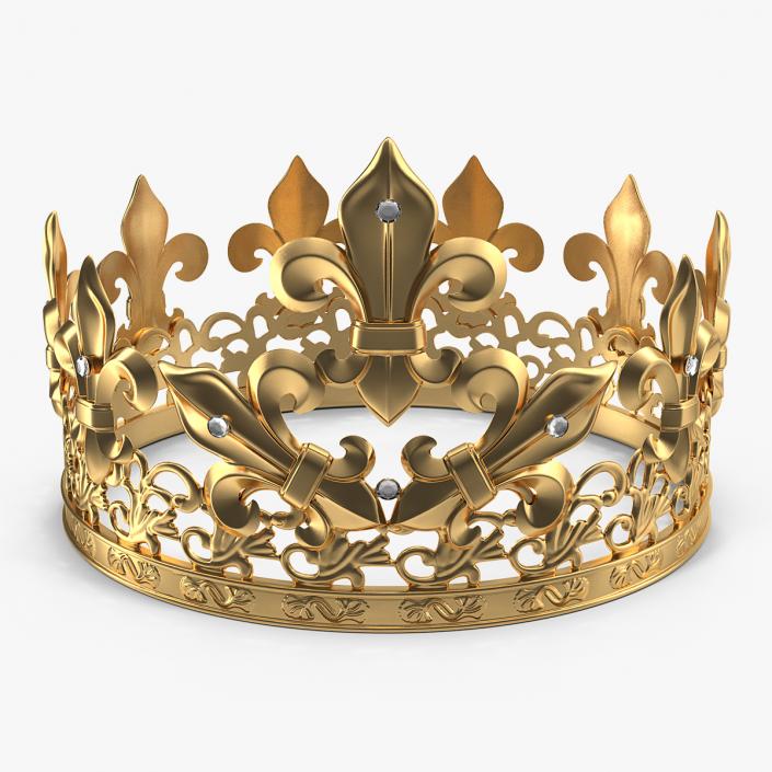 3D Golden King Crown with Royal Lily and Diamonds