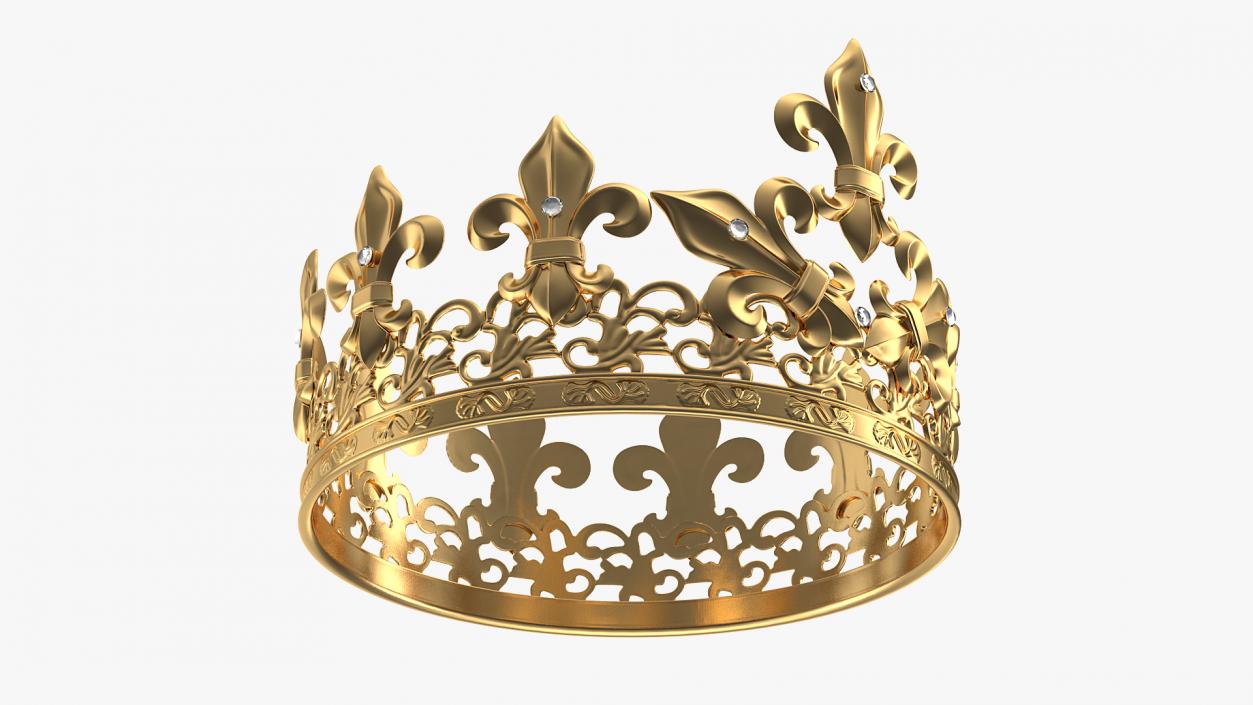 3D Golden King Crown with Royal Lily and Diamonds