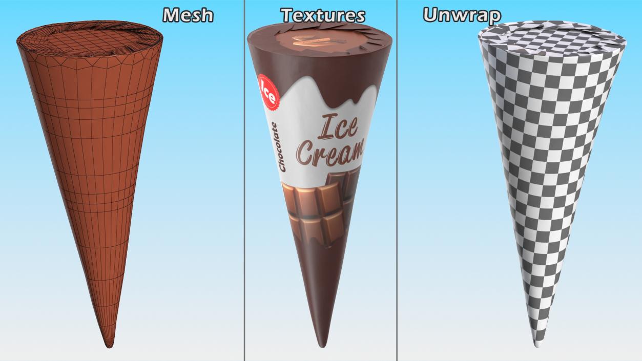Cone Ice Cream Package Mockup Chocolate 3D model