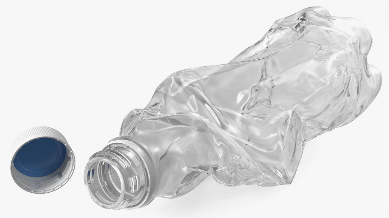 3D Crushed Empty Plastic Bottle White with Cap model