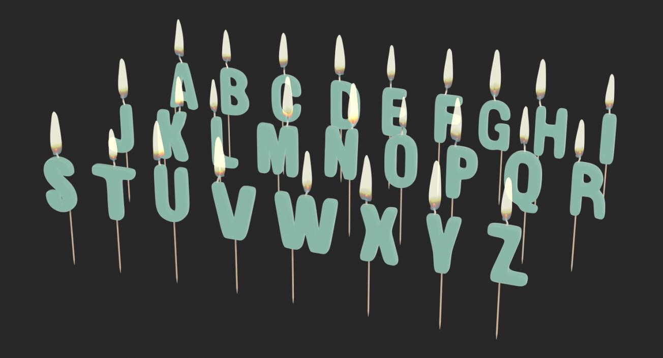 3D model Alphabet Birthday Candles Set with Flame