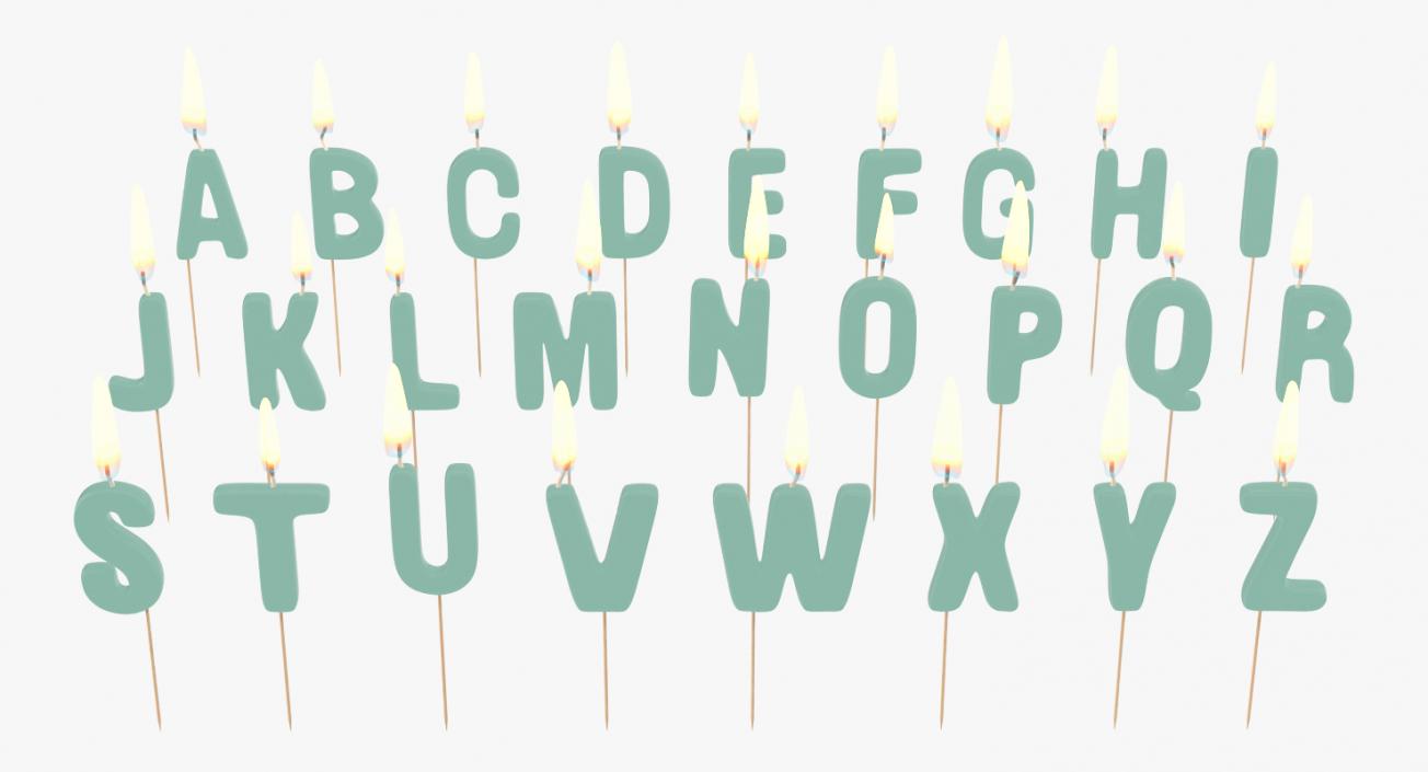 3D model Alphabet Birthday Candles Set with Flame