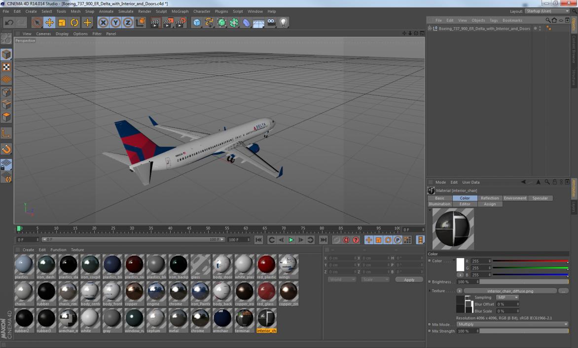 Boeing 737-900 ER Delta with Interior and Doors 3D