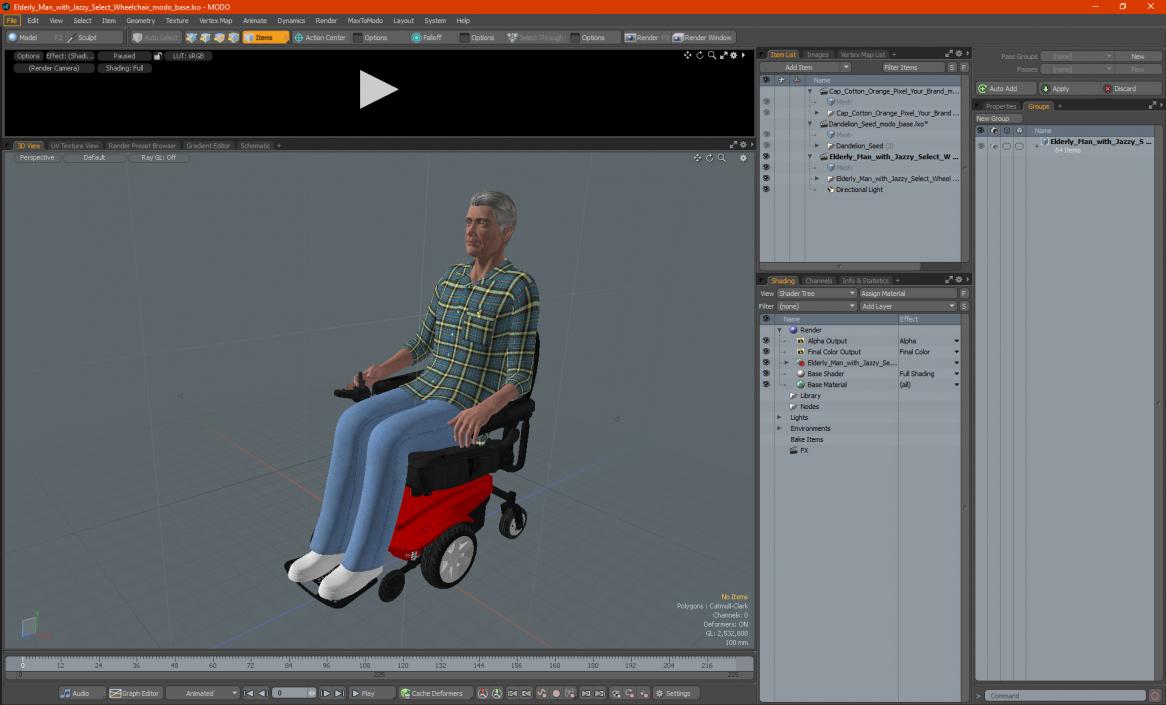 3D model Elderly Man with Jazzy Select Wheelchair