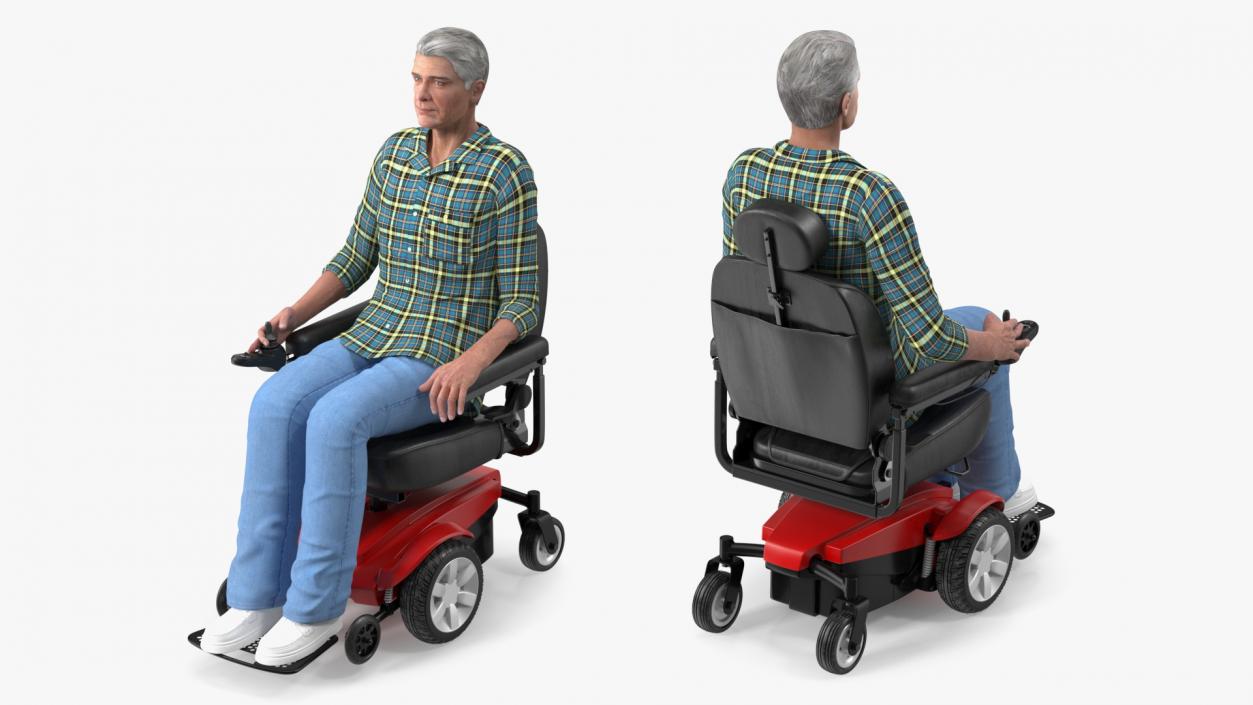 3D model Elderly Man with Jazzy Select Wheelchair