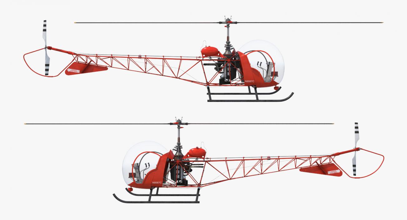 3D Light Helicopter Bell 47 Red model
