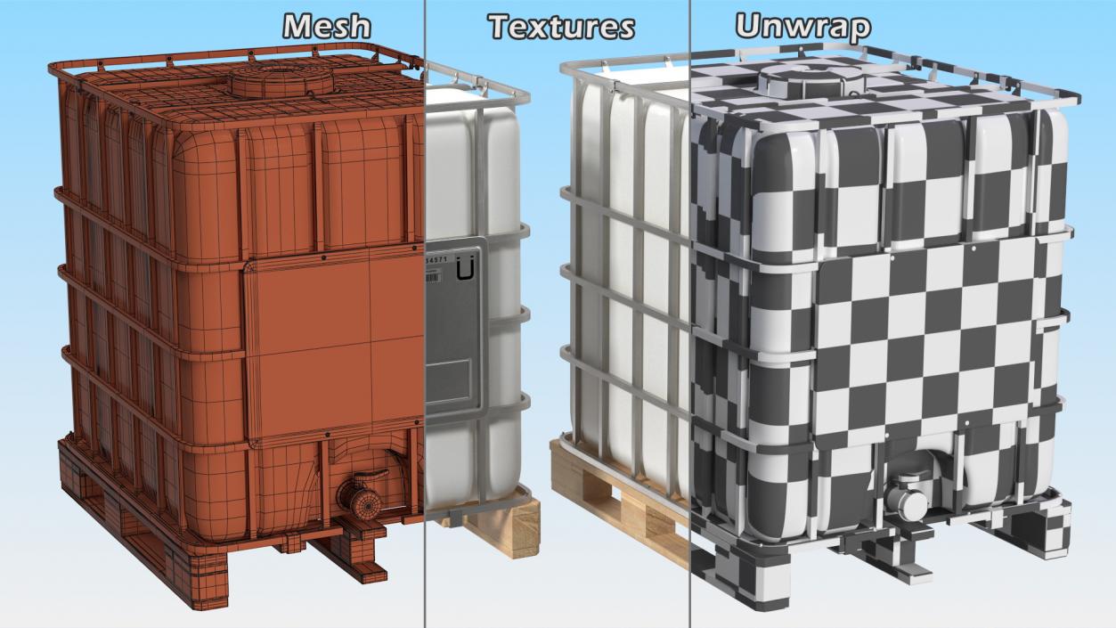 IBC Fluid Container 1000 Litre Wooden Pallet 3D model