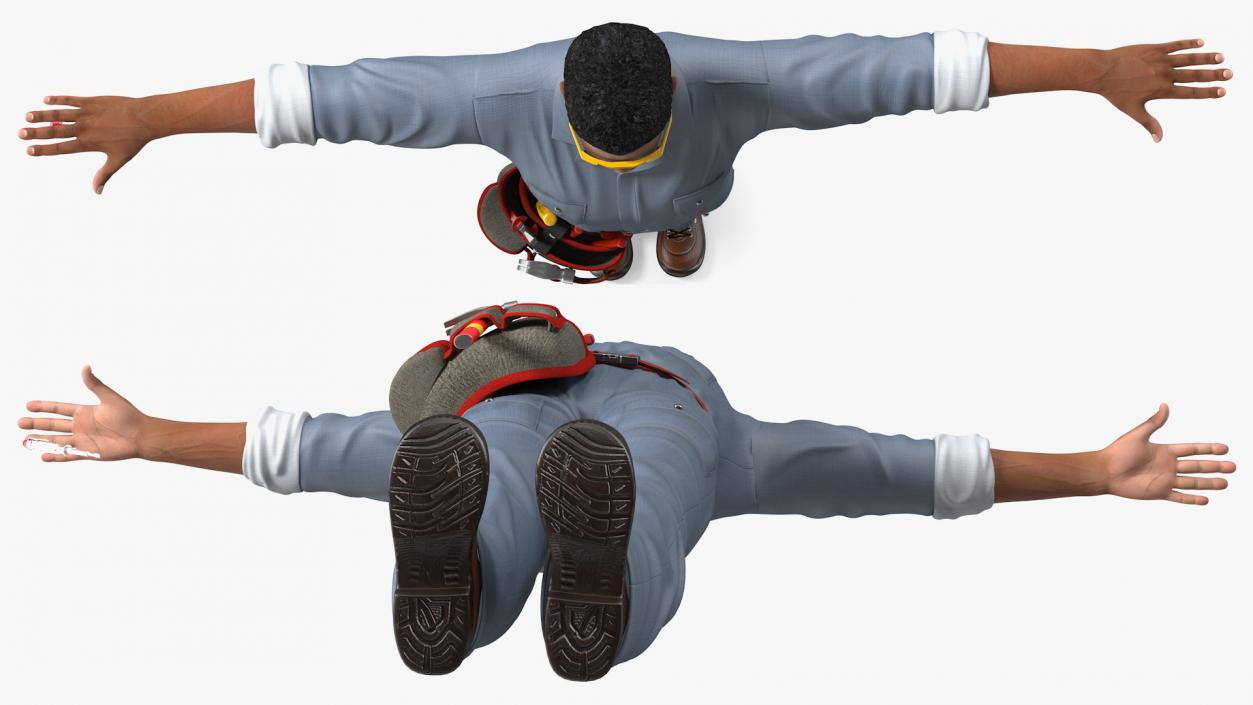 Light Skin Black Man Electrician T Pose 3D model