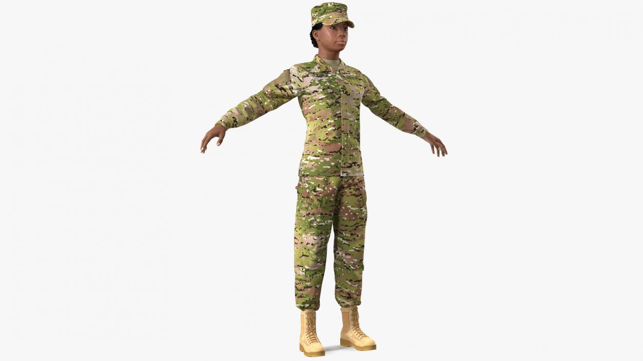 3D model Black Female Soldier Military Camo Fur Rigged