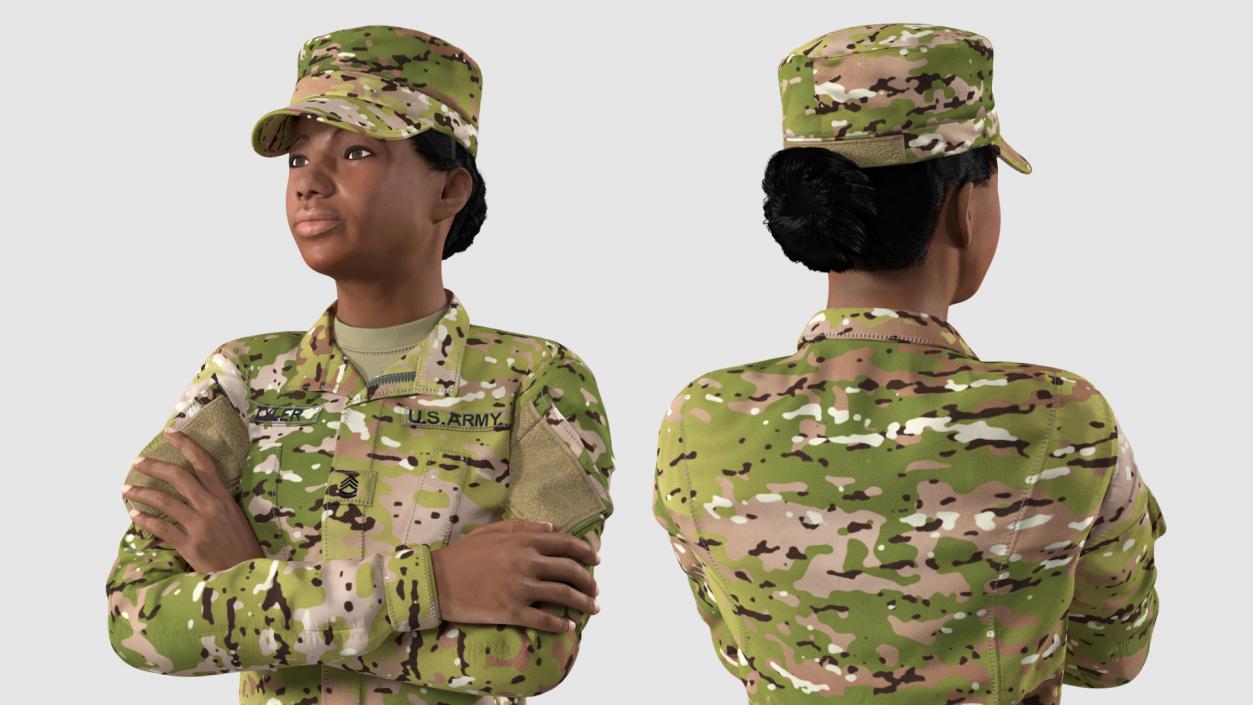 3D model Black Female Soldier Military Camo Fur Rigged