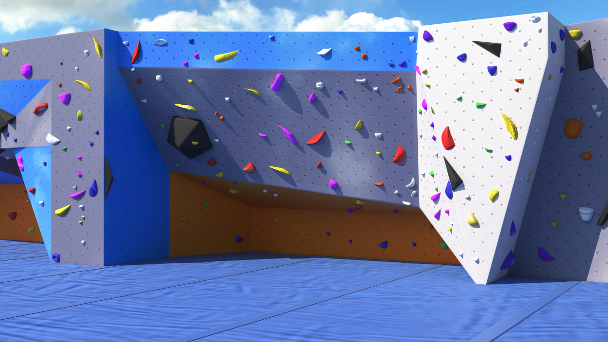 Big Bouldering Climbing Wall with Sports Mat 3D model
