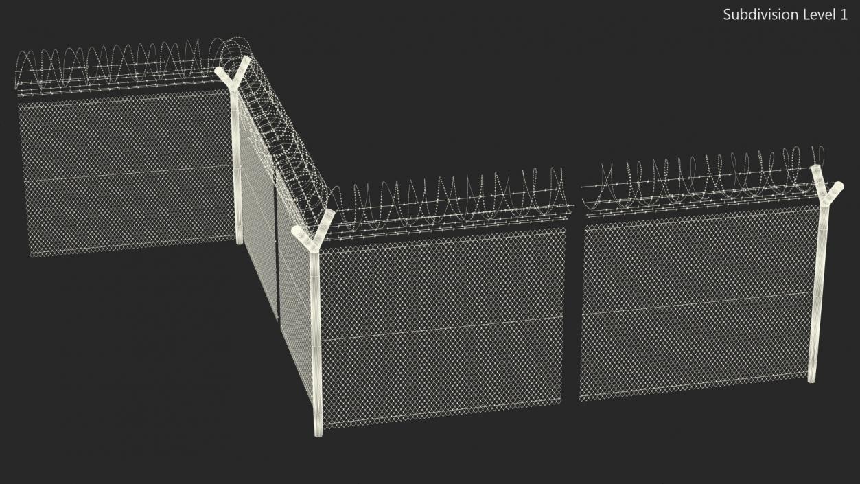 Barbed Razor Wire Mesh Fence Sections 3D