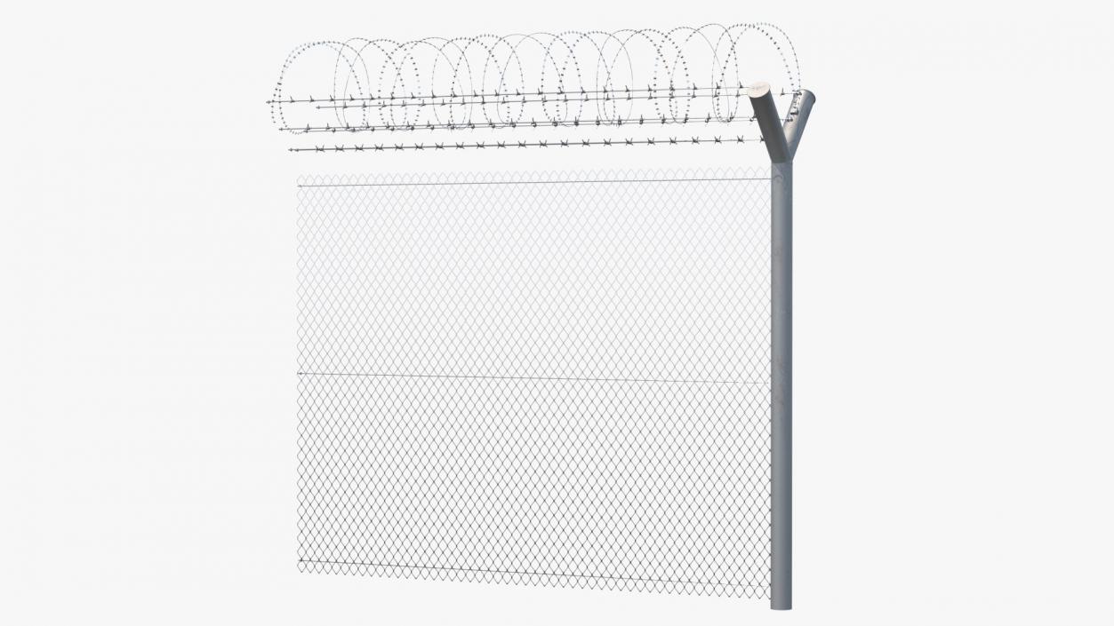 Barbed Razor Wire Mesh Fence Sections 3D