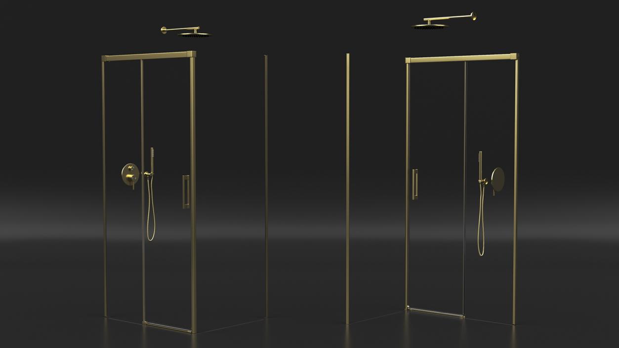 3D model Rectangle Shower Stall with Sliding Door Gold