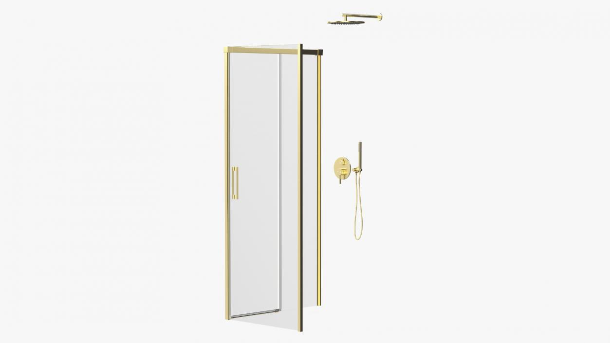 3D model Rectangle Shower Stall with Sliding Door Gold