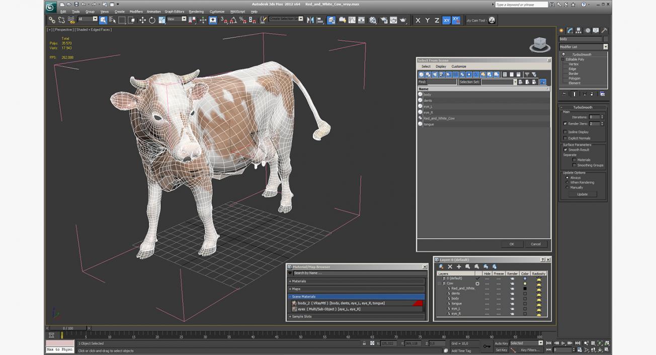 Red and White Cow 3D