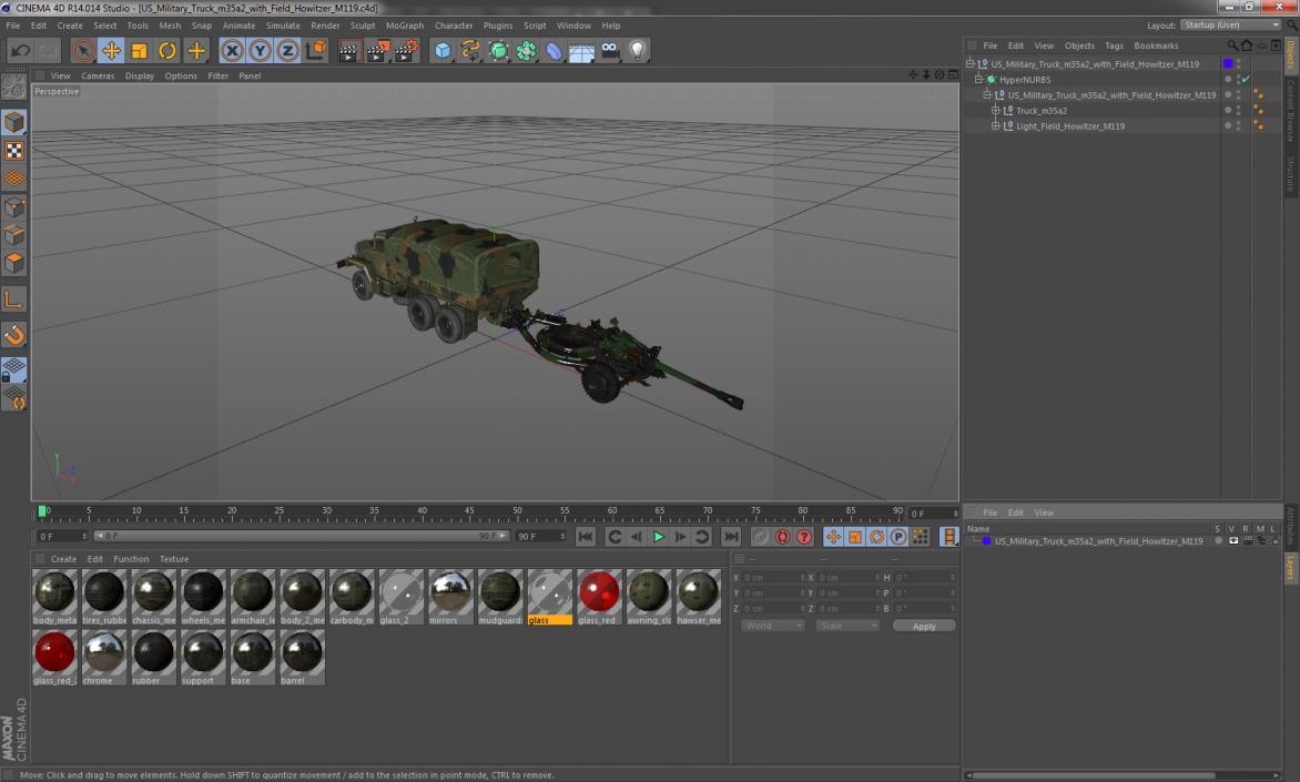 3D US Military Truck m35a2 with Field Howitzer M119 model
