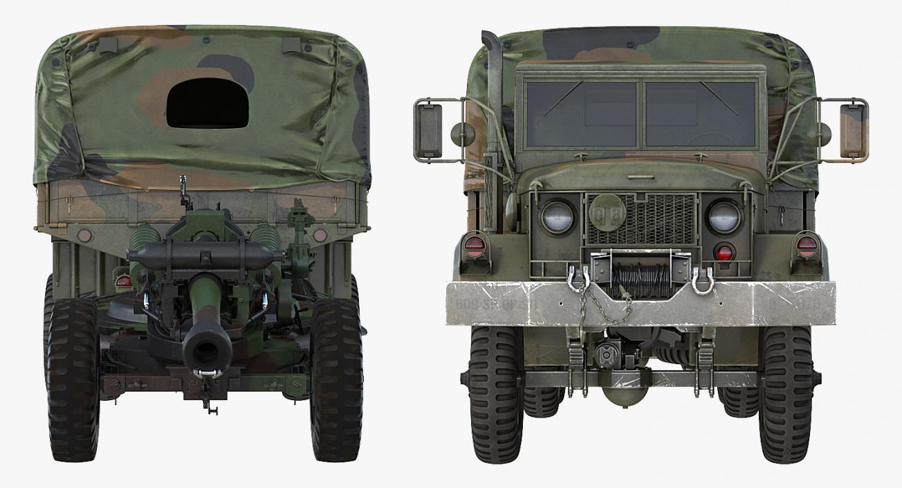 3D US Military Truck m35a2 with Field Howitzer M119 model