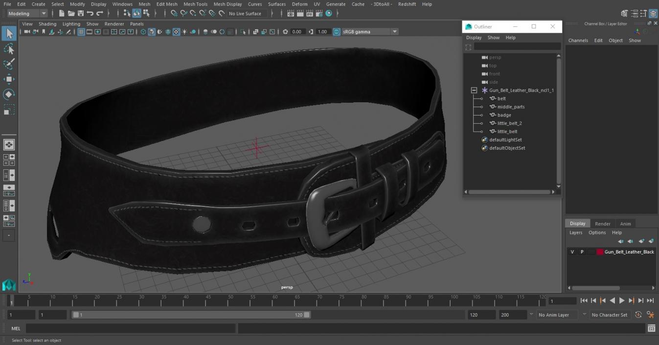 Gun Belt Leather Black 3D
