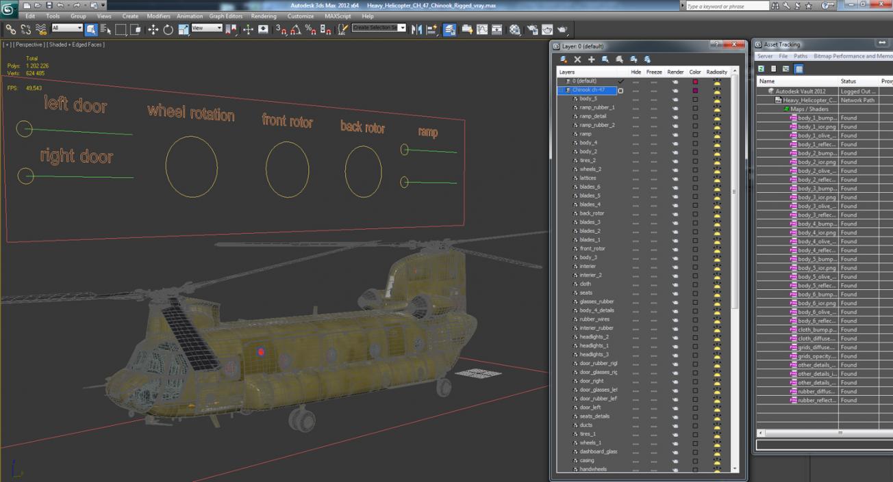 Heavy Helicopter CH-47 Chinook Rigged 3D