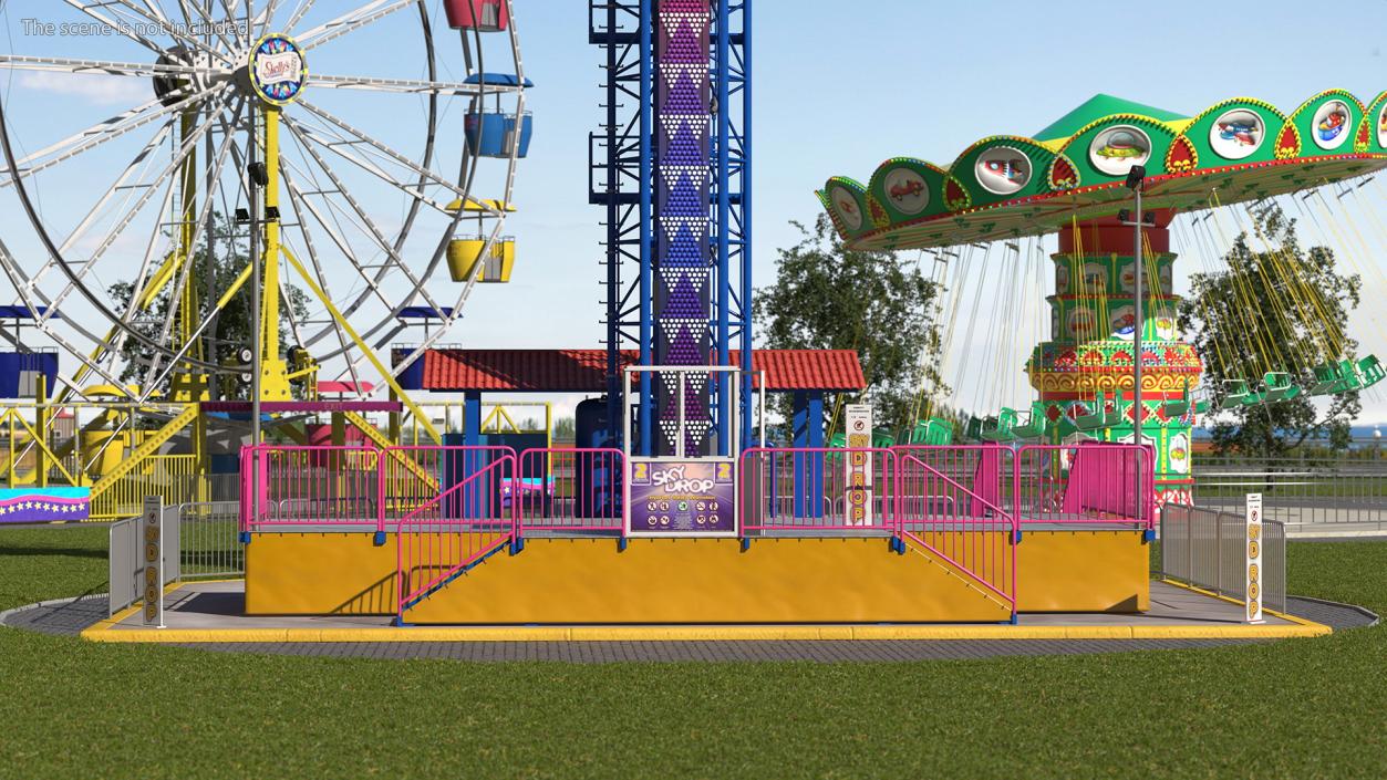 3D Sky Drop Amusement Park Equipment model