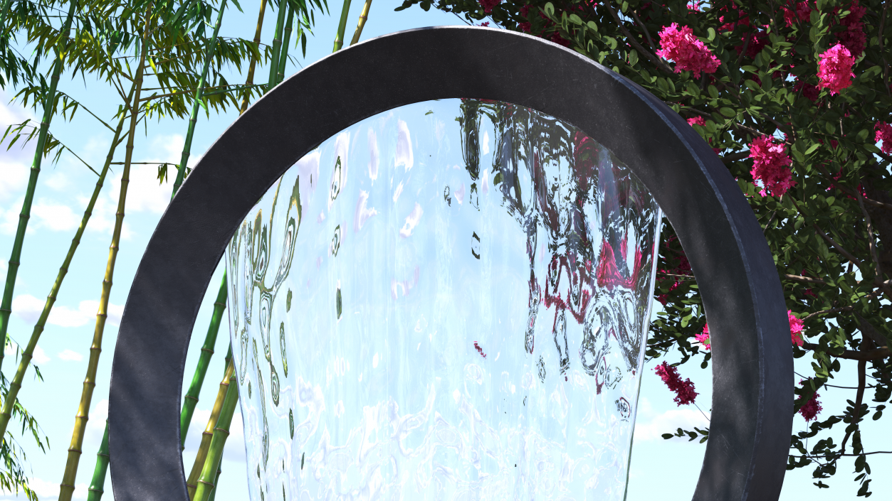 Modern Round Fountain with Black Pebble 3D model