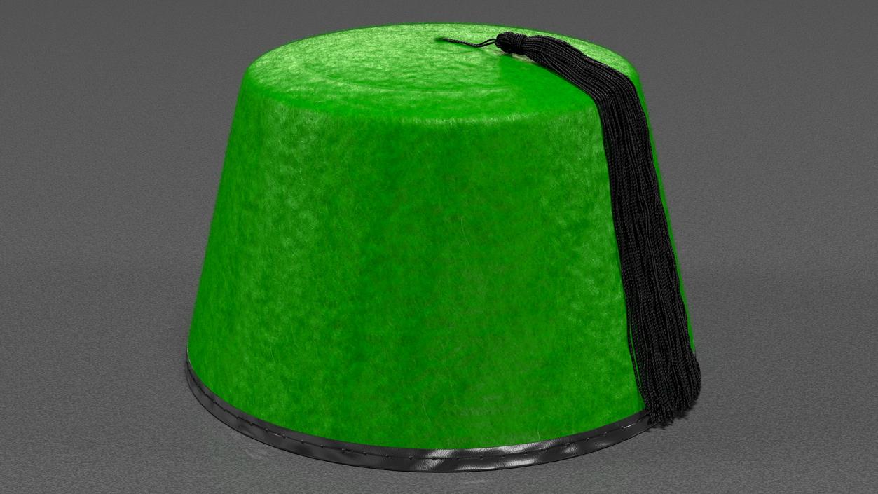 Traditional Arabic Green Fez Hat With Black Tassel Fur 3D model