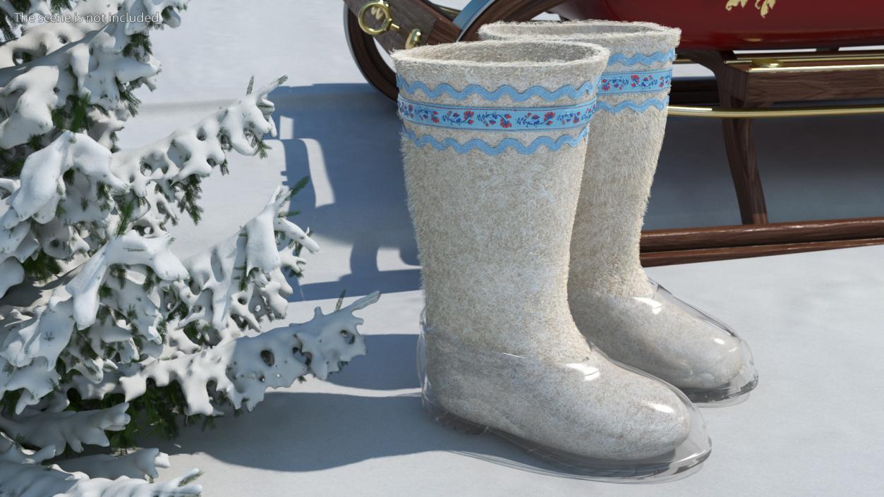 3D Warm White Felt Boots With Transparent Galoshes Fur
